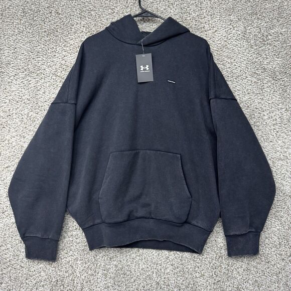 Under Armour Icon Heavyweight Fleece Wash Oversized Hoodie Mens Medium Black New - Picture 1 of 14